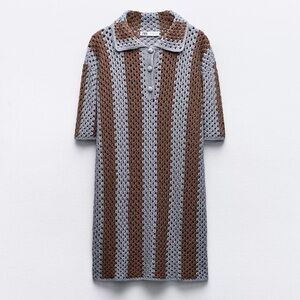 💙 ZARA Striped Crochet Knit Polo Dress NWOT